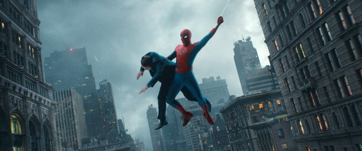 Spider-man saves a citizen in a recreated cover of the very first Spider-Man comic book cover.