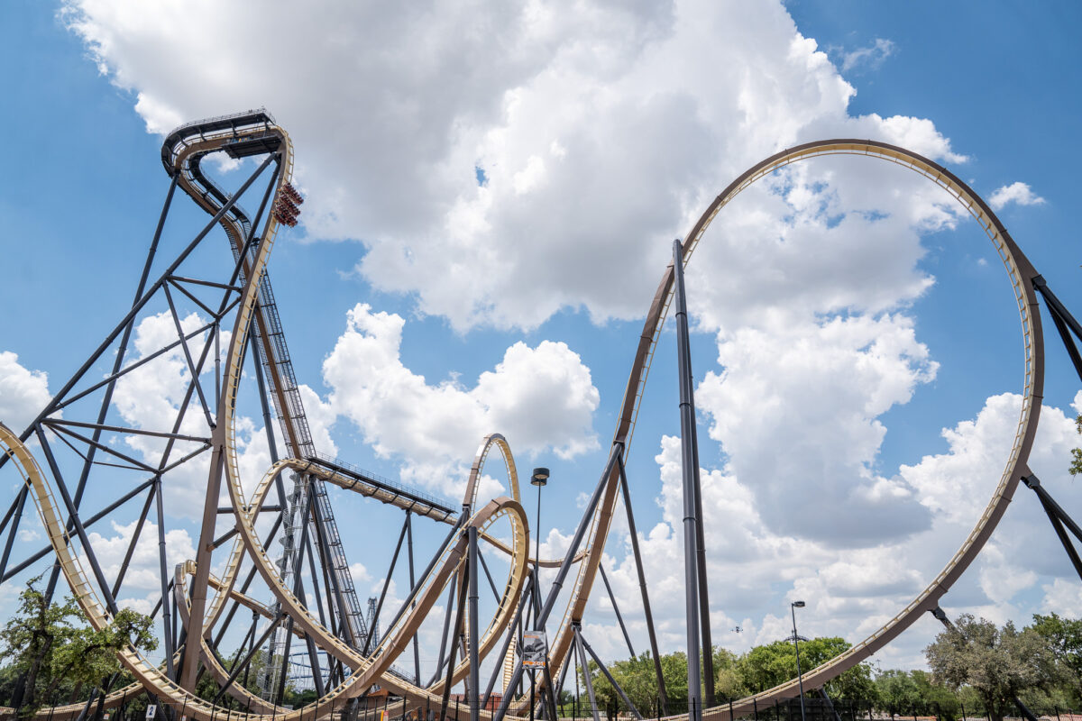 Tormenta coaster track at Six Flags Over Texas.
