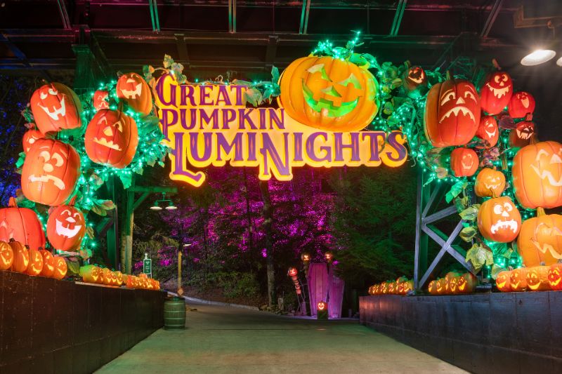 Great Pumpkin LumiNights entrance at night