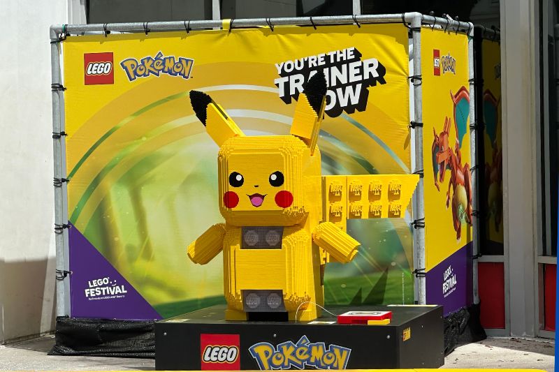 Lego Pikachu model on display for Lego Festival 2026 Legoland Florida