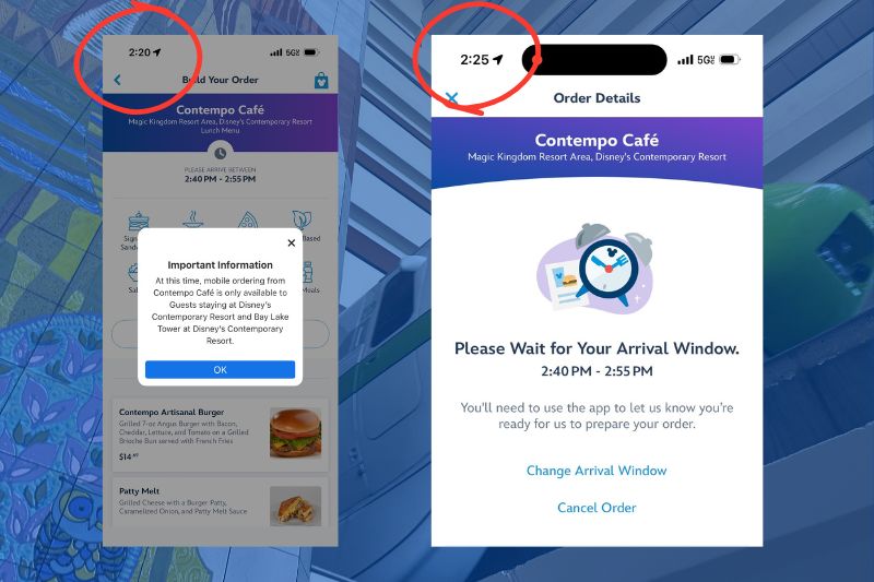Side by side mobile ordering screenshots from Disney