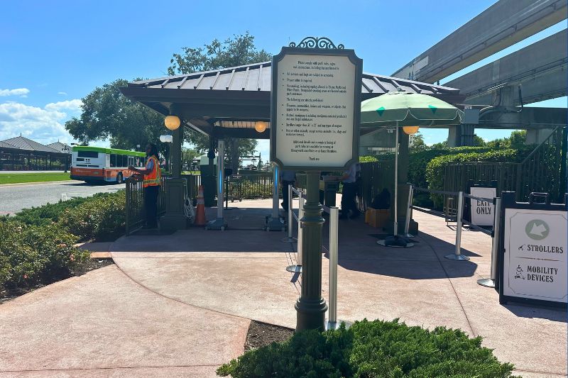 Security check signage walkway from Contemporary to Magic Kingdom -