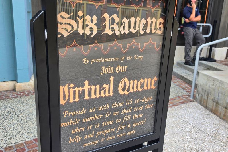 sign for virtual queue at six ravens