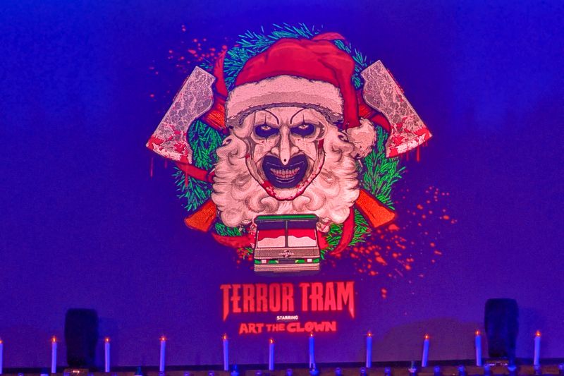 Art the Clow Terror Tram Logo presented on stage at Midsummer Scream.