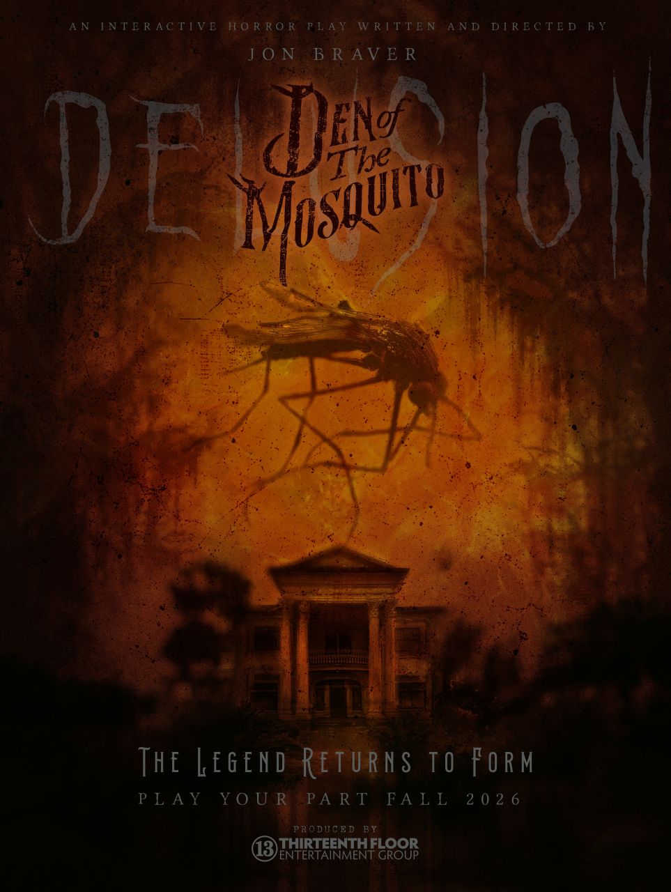 Show poster for immersive horror experience Delusion: Den of the Mosquito.
