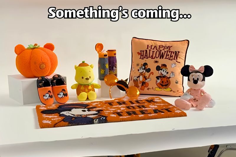 Disney Halloween Aldi merchandise collection on a white platform