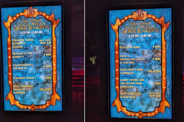 Halloween Horror Nights haunted house wait times Premium Scream night 