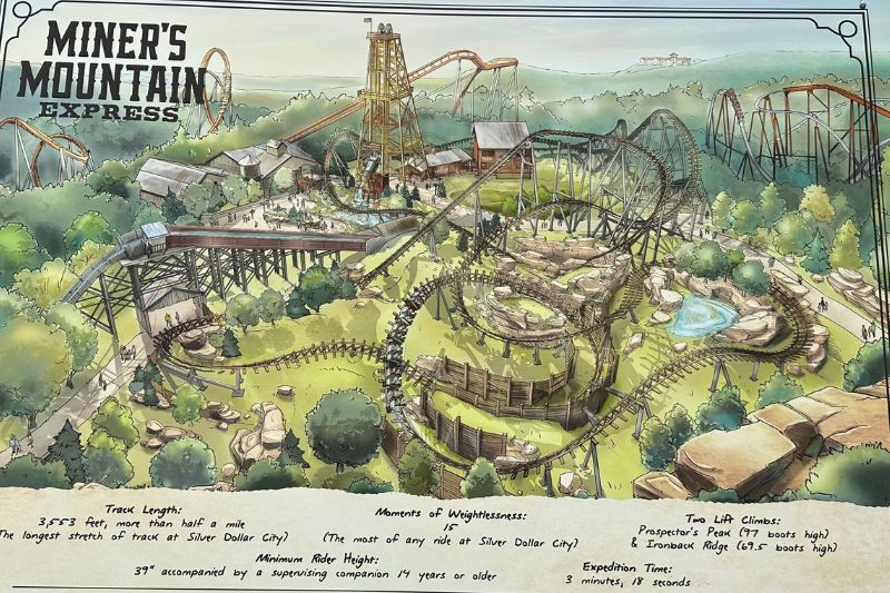 Miner's Mountain Express Silver Dollar City concept art at construction site