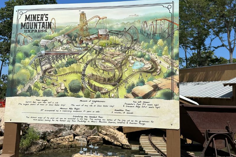 Miner's Mountain Express Silver Dollar City concept art at construction site