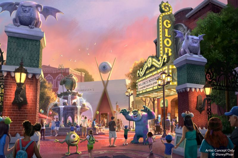 Monsters Inc land Monstropolis entrance concept art.