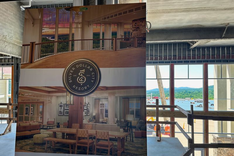 Silver Dollar City Resort arrival space renderings and area under construction 