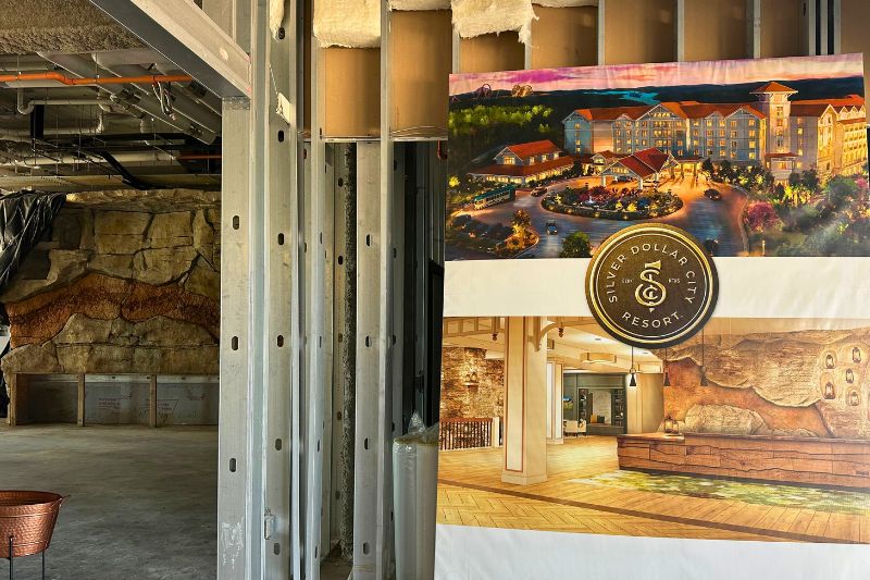 Silver Dollar City Resort front desk renderings and area under construction