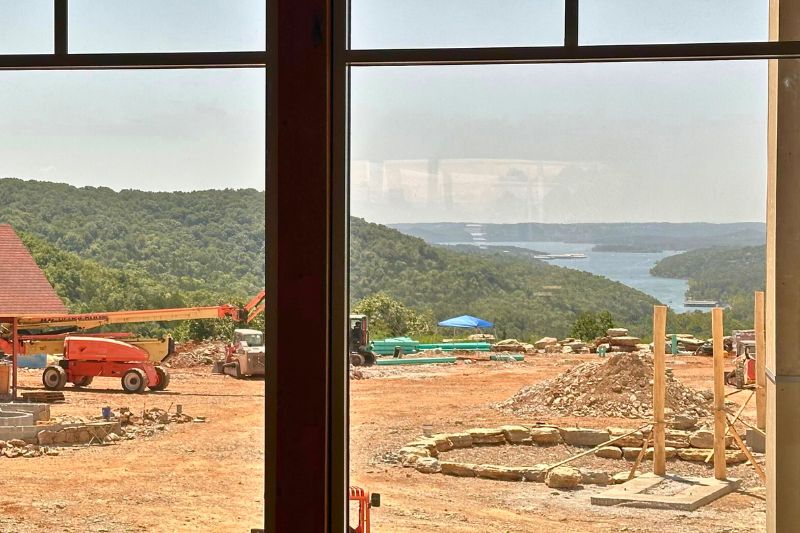 Silver Dollar City Resort lake view from lobby under construction