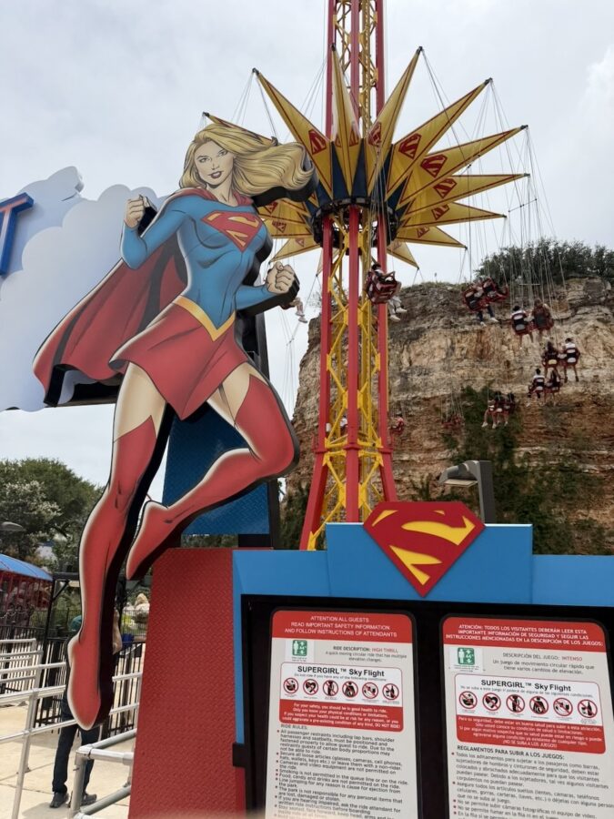 Supergirl Sky Flight sign at Six Flags Over Texas