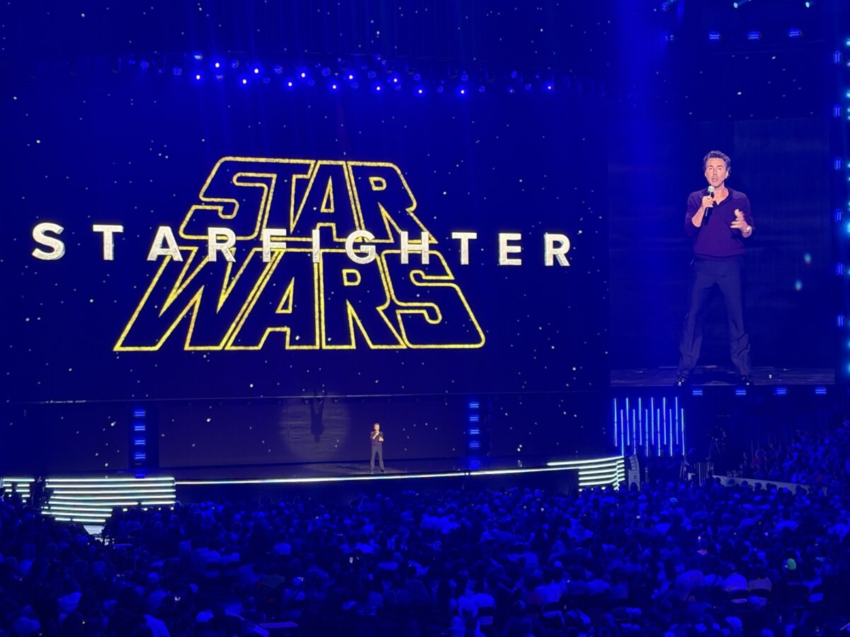 star wars starfighter graphic on screen on stage at D23 presentation
