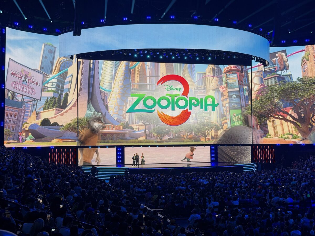 zootopia 3 graphic on screen on stage at D23 presentation