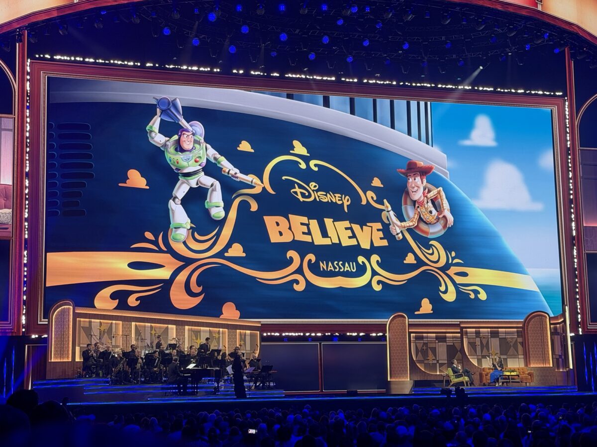 concept art for buzz and woody on back of disney believe ship