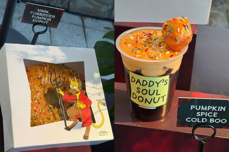 Forbidden Pumpkin Donut and cold brew coffee with donut hole on top