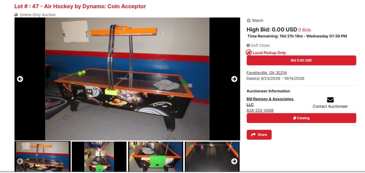 air hockey table auction Screenshot captured on Sept. 24, 2026