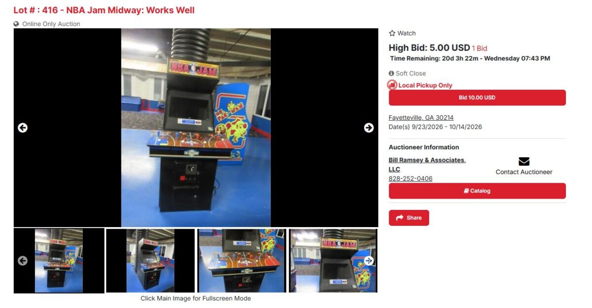 arcade game auction Screenshot captured on Sept. 24, 2026