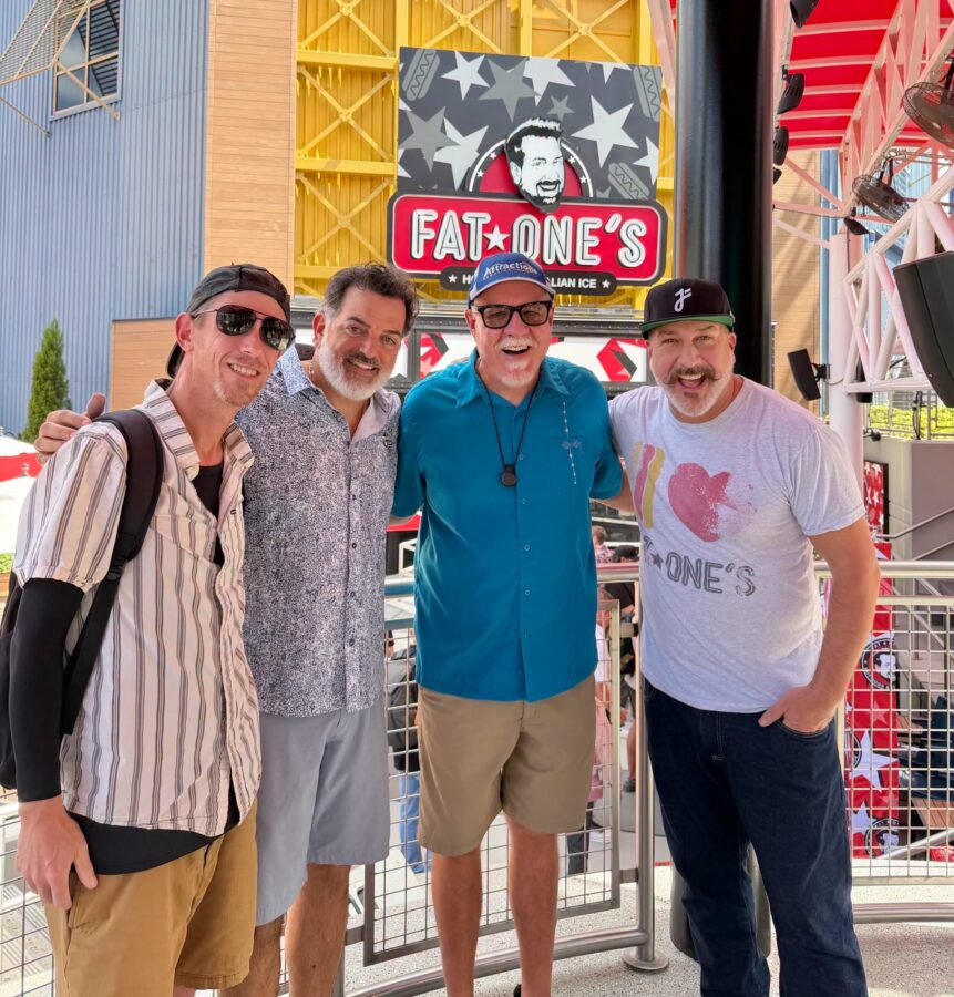 Fat One's Hot Dogs MagicCityMayhem Mike Joe Mulvihill Matt Roseboom Joey Fatone pose together