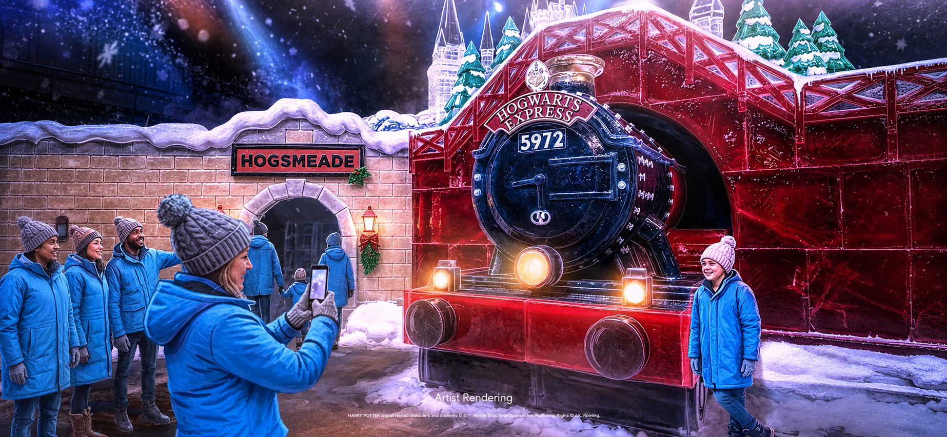 Hogsmeade Express photo opportunity at ICE Harry Potter Gaylord Texan rendering