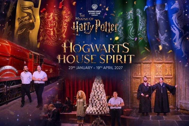 Hogwarts House Spirit Warner Bros Tour announcement screenshot images featuring hogwarts imagery