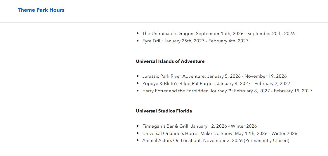 Islands of Adventure attractions hours screenshot