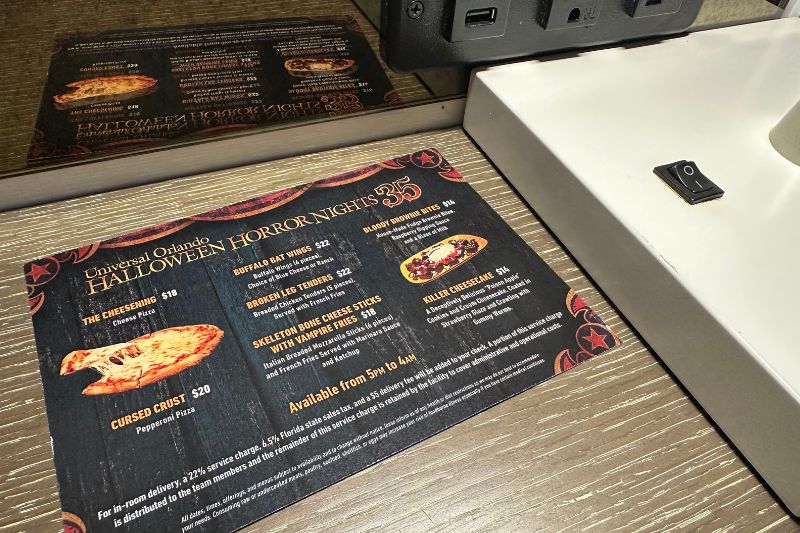 Late night in room dining menu for Halloween Horror Nights 2026