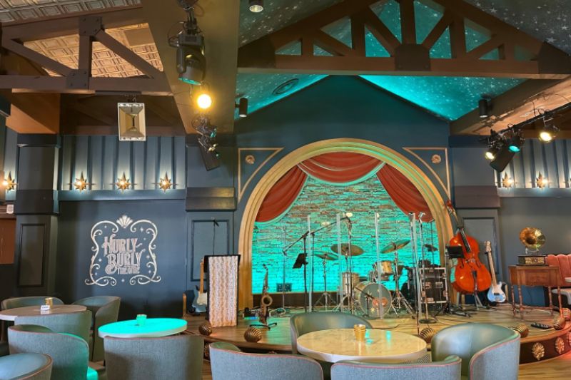 Lounge seating facing Hurly-Burly stage - Disney's BoardWalk