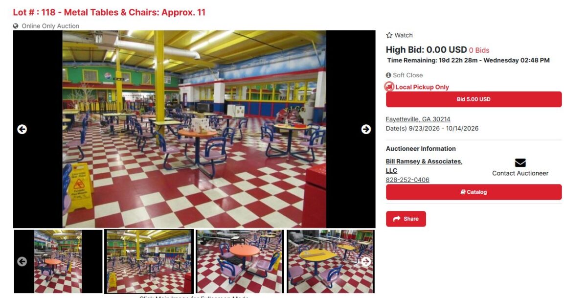 tables and chairs auction Screenshot captured on Sept. 24, 2026
