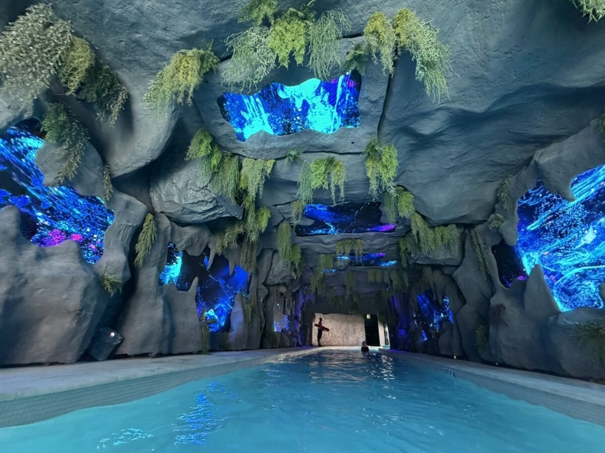 NCL Great Tides Water Park - lazy Wandering River interactive tunnel