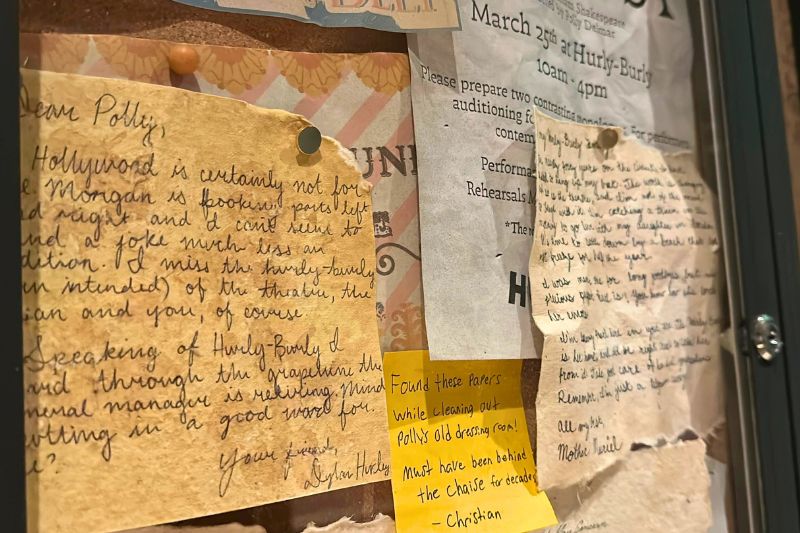 a closer look Props, letters, flyers on display at Hurly-Burly, near the restrooms.