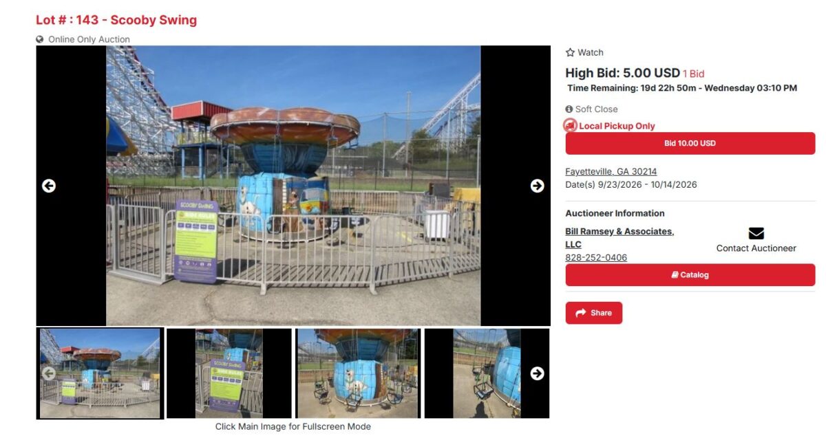 screenshot of Scooby swing Fun Spot auction 9-24-2026