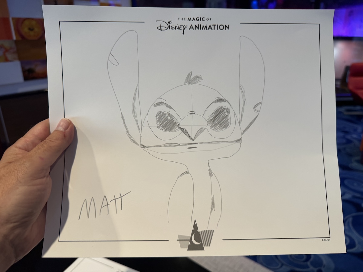 Sketch drawing of Stitch as drawn by reporter Matt Roseboom
