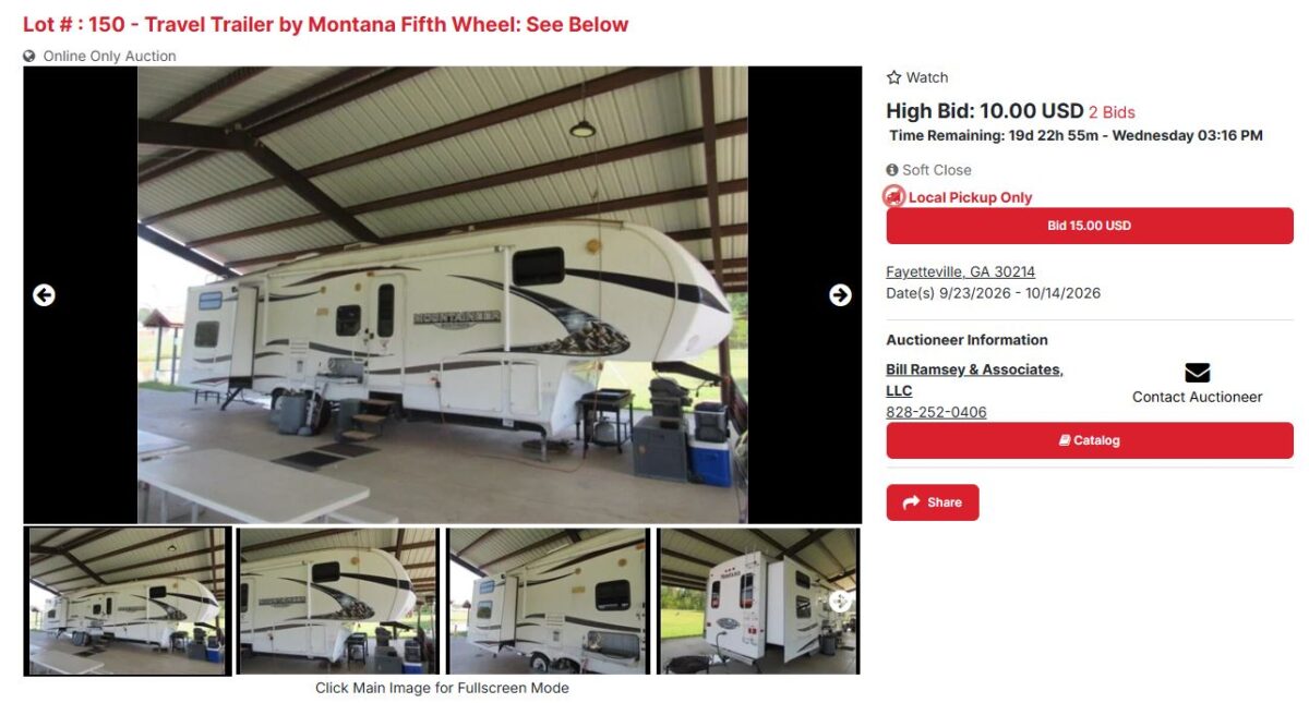 Travel trailer Fun Spot auction 9-24-2026 screenshot