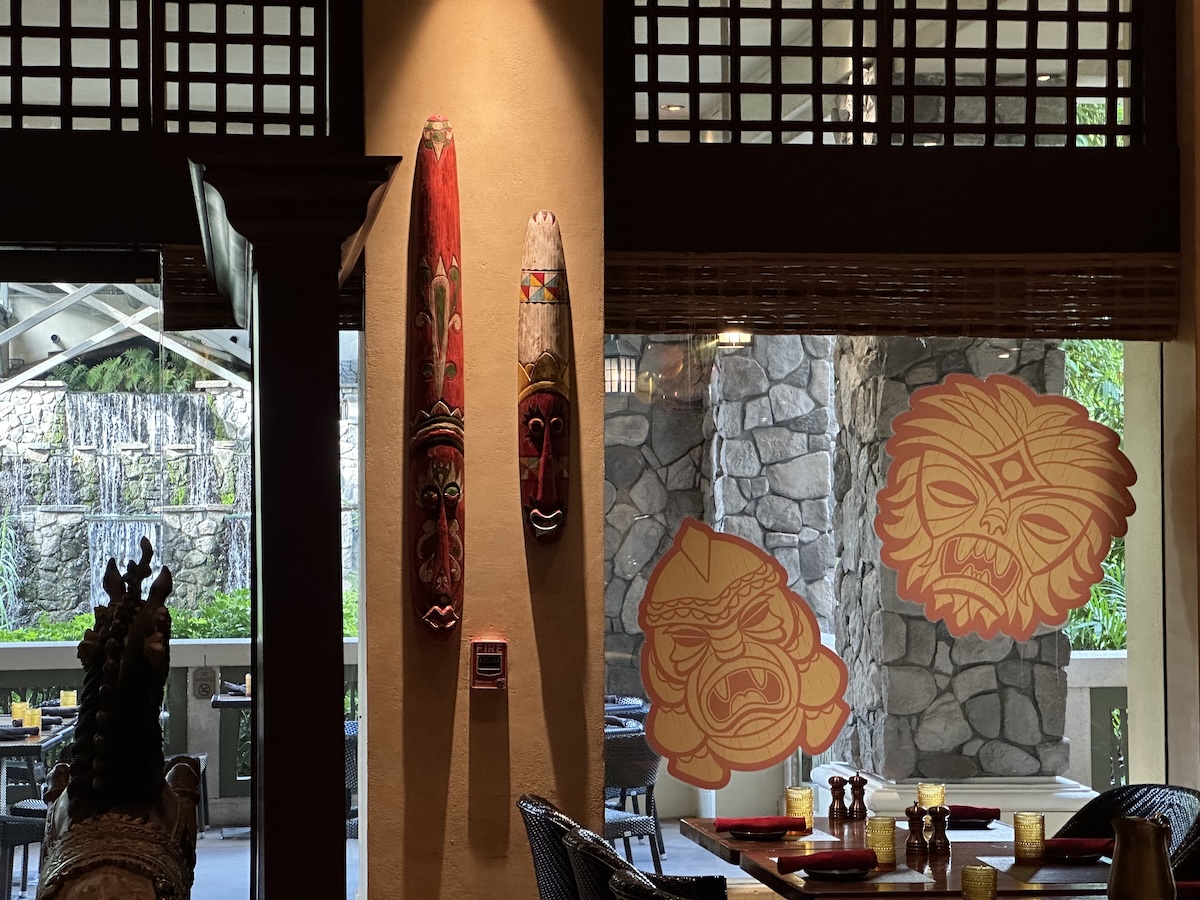 South Seas-inspired architecture complimented by the Universal Monsters tiki theme