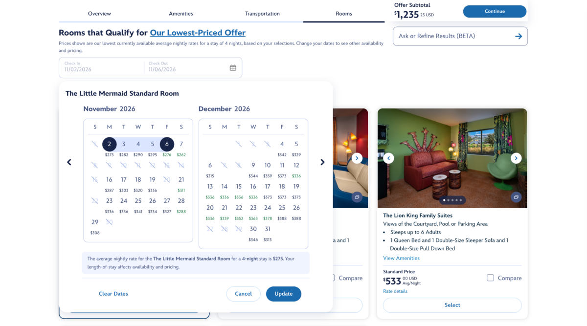 Preview of vacation planning tool on desktop web browser