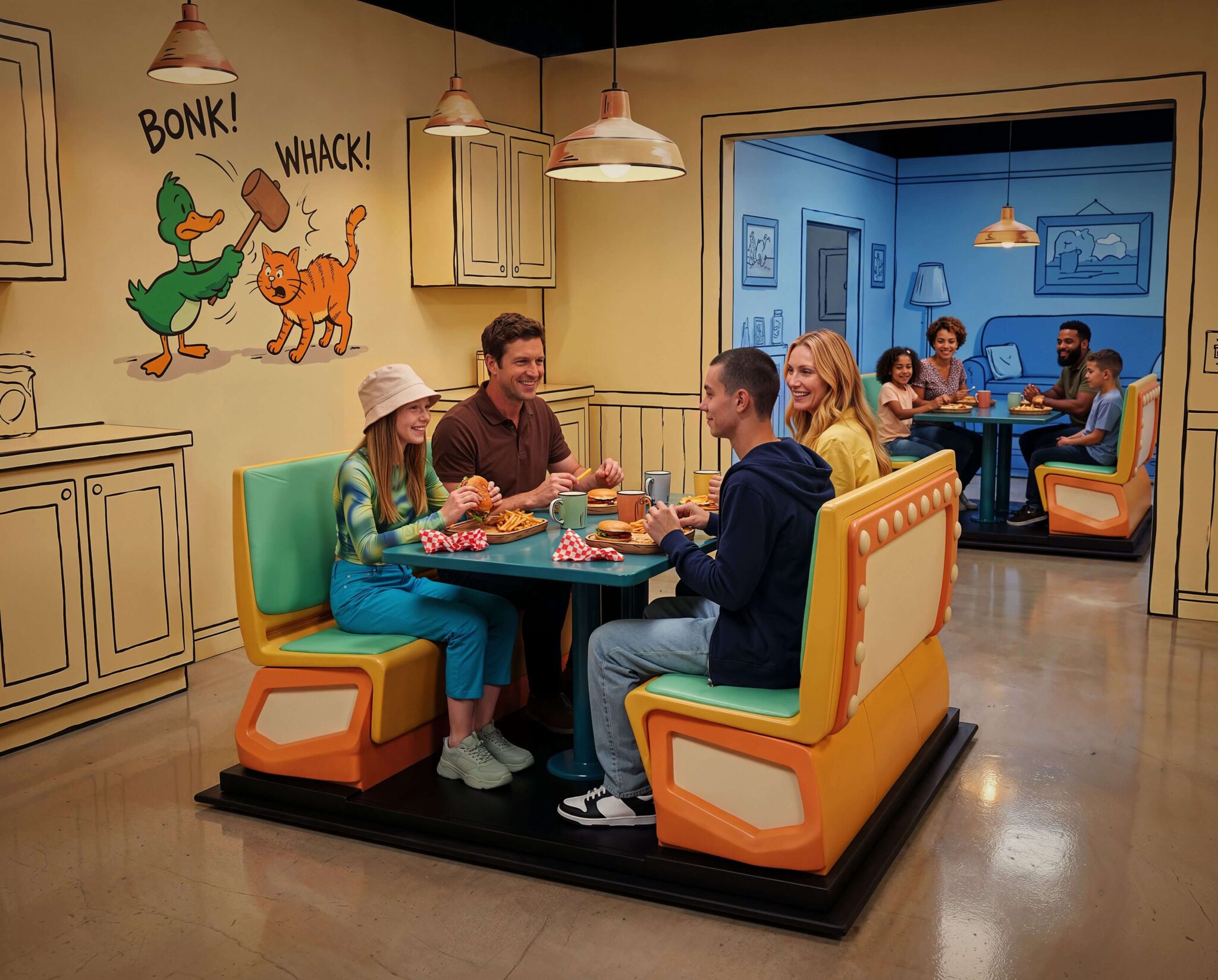 eatX comic dining dark ride concept