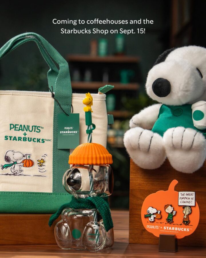 Starbucks collectibles for The Great Pumpkin Charlie Brown anniversary.
