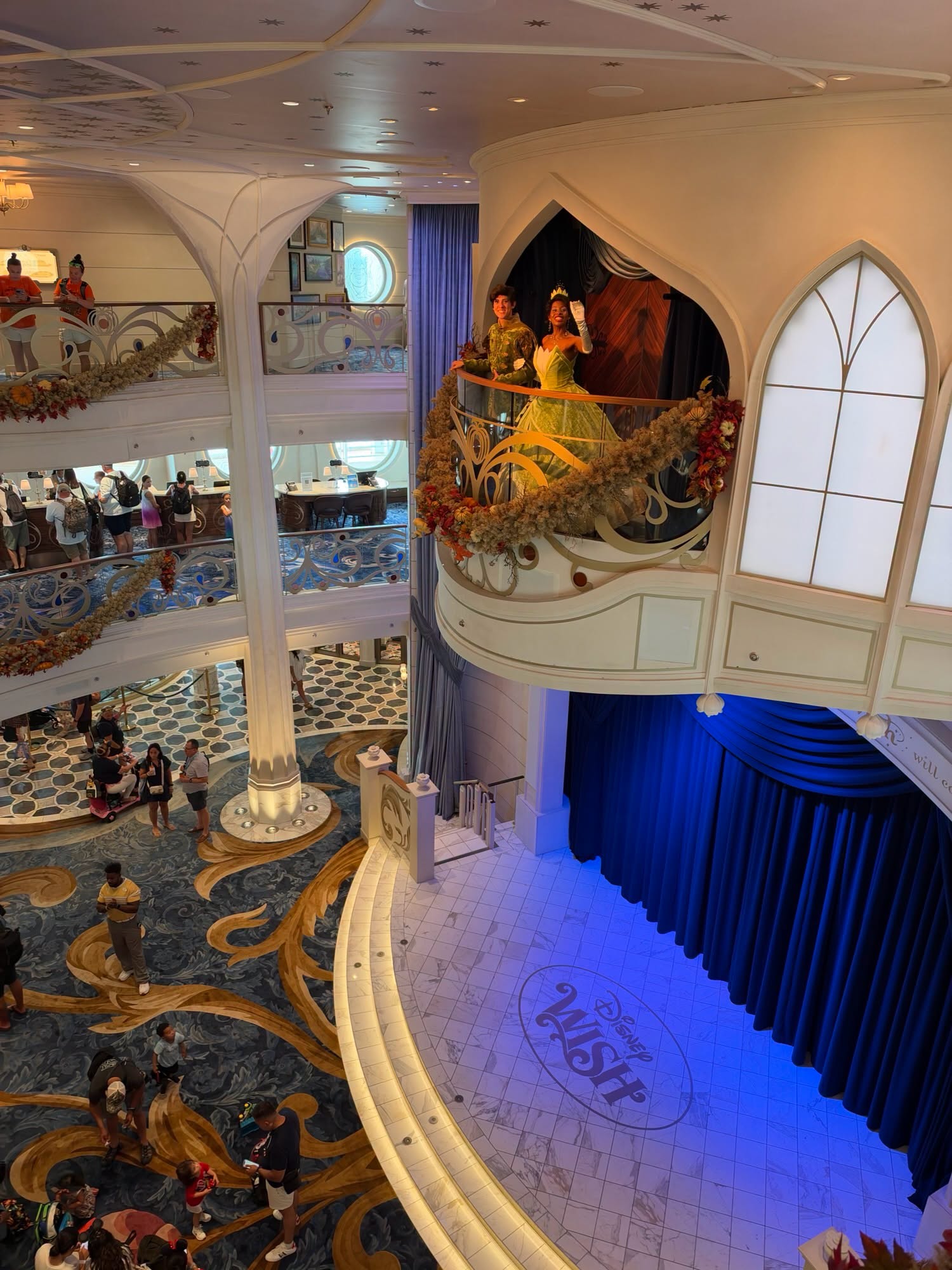 Halloween on the High Seas decor with Tiana and Naveen on Disney Wish