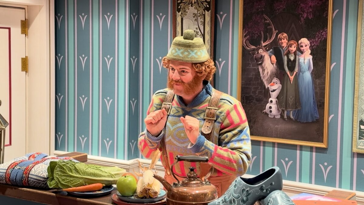 Oaken from Frozen character encounter aboard Disney Believe reveal cruise 