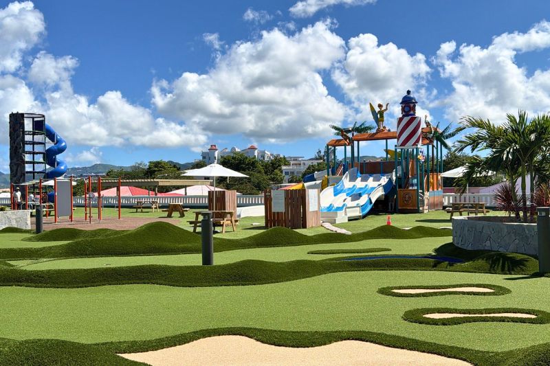 Sonesta Maho Beach Pelican's Nest climbing tower, mini golf, and kids' slides