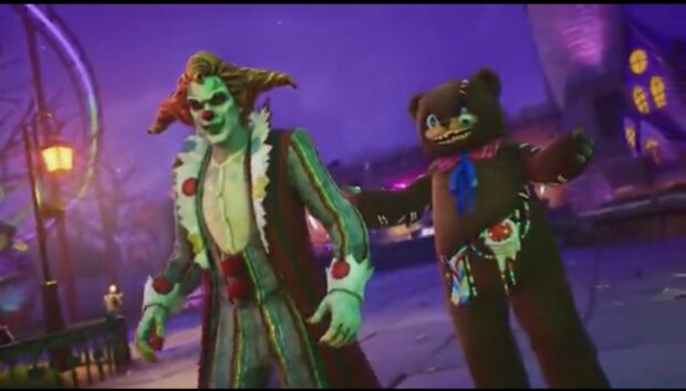Jack the clown and HaniKuma bear in Fortnitemares trailer - screenshot